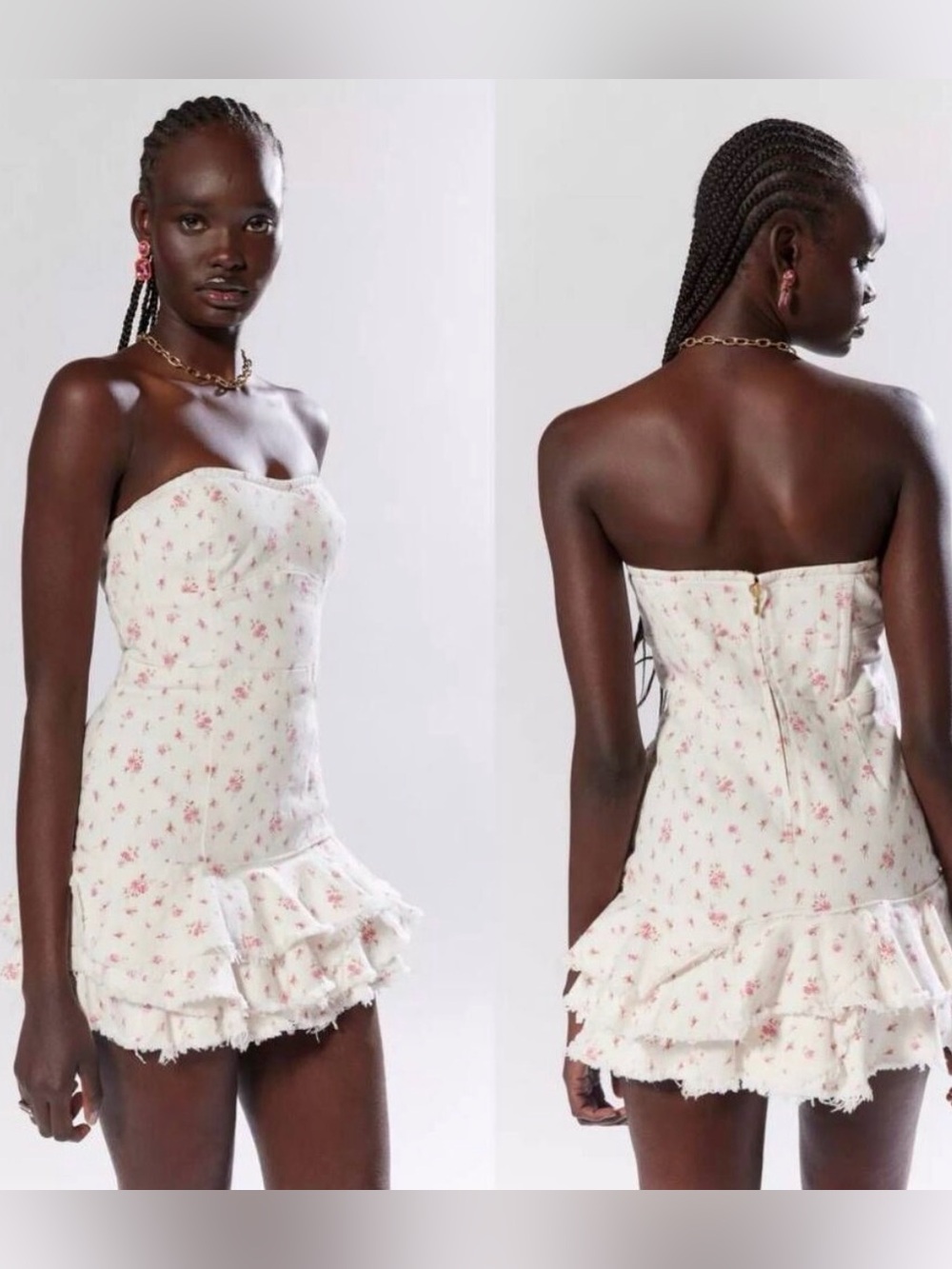 NWT Loveshack Fancy Strapless Floral Ruffle Mini Dress